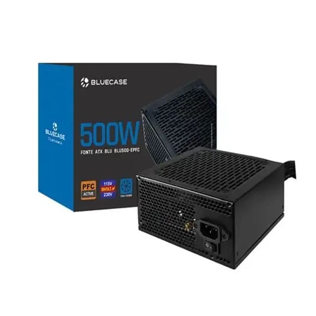 FONTE ATX 500W AUTOMATICA - FULL RANGE - PFC ATIVO - BLU500-PFCPS2BX - BLUECASE