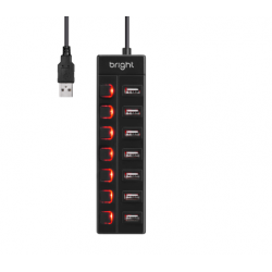 HUB USB 7 PORTAS ( PRETO ) COM CHAVE ON/OFF - HB003 -  BRIGHT 