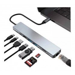 Adaptador Hub 8 Em 1 USB Tipo-C, HDMI, RJ45, SD Notebook Mac 4k