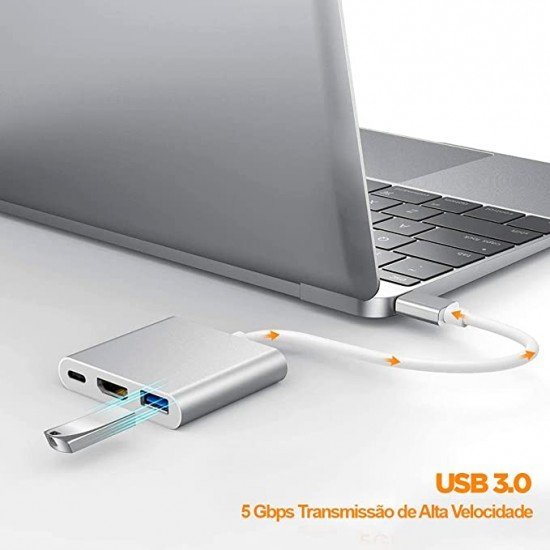Adaptador Tipo C Multiporta Com USB HDMI e USB-C Adaptador Tipo C Multiporta Com USB HDMI e USB-C