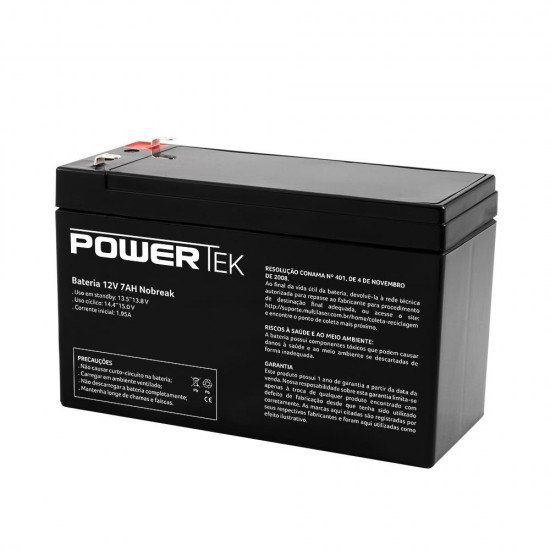 Bateria Powertek 12V 7Ah para Nobreak, Preto - EN013 Bateria Powertek 12V 7Ah para Nobreak, Preto - EN013