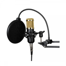 Microfone Condensador Mymax, Unidirecional, Com Suporte Metal Articulado, Preto