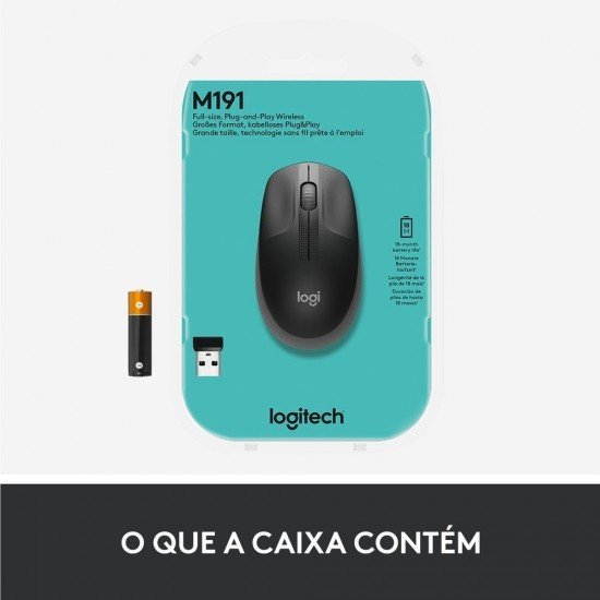 MOUSE S/ FIO LOGITECH M190 RC NANO PRETO