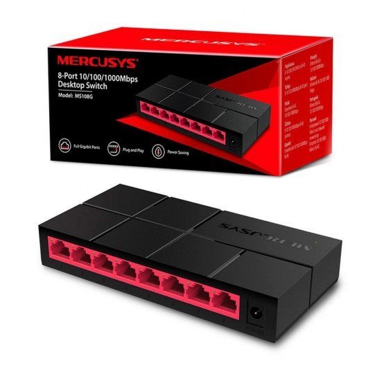 Switch Mercusys MS108G Gigabit, 8 Portas, Tecnologia Green Ethernet - 10/100/1000Mbps Switch Mercusys MS108G Gigabit, 8 Portas, Tecnologia Green Ethernet - 10/100/1000Mbps